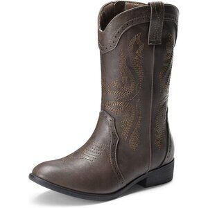 Kids Girls Brown Cowgirl Western Boots Mid Calf Horse Riding Booties Shoes